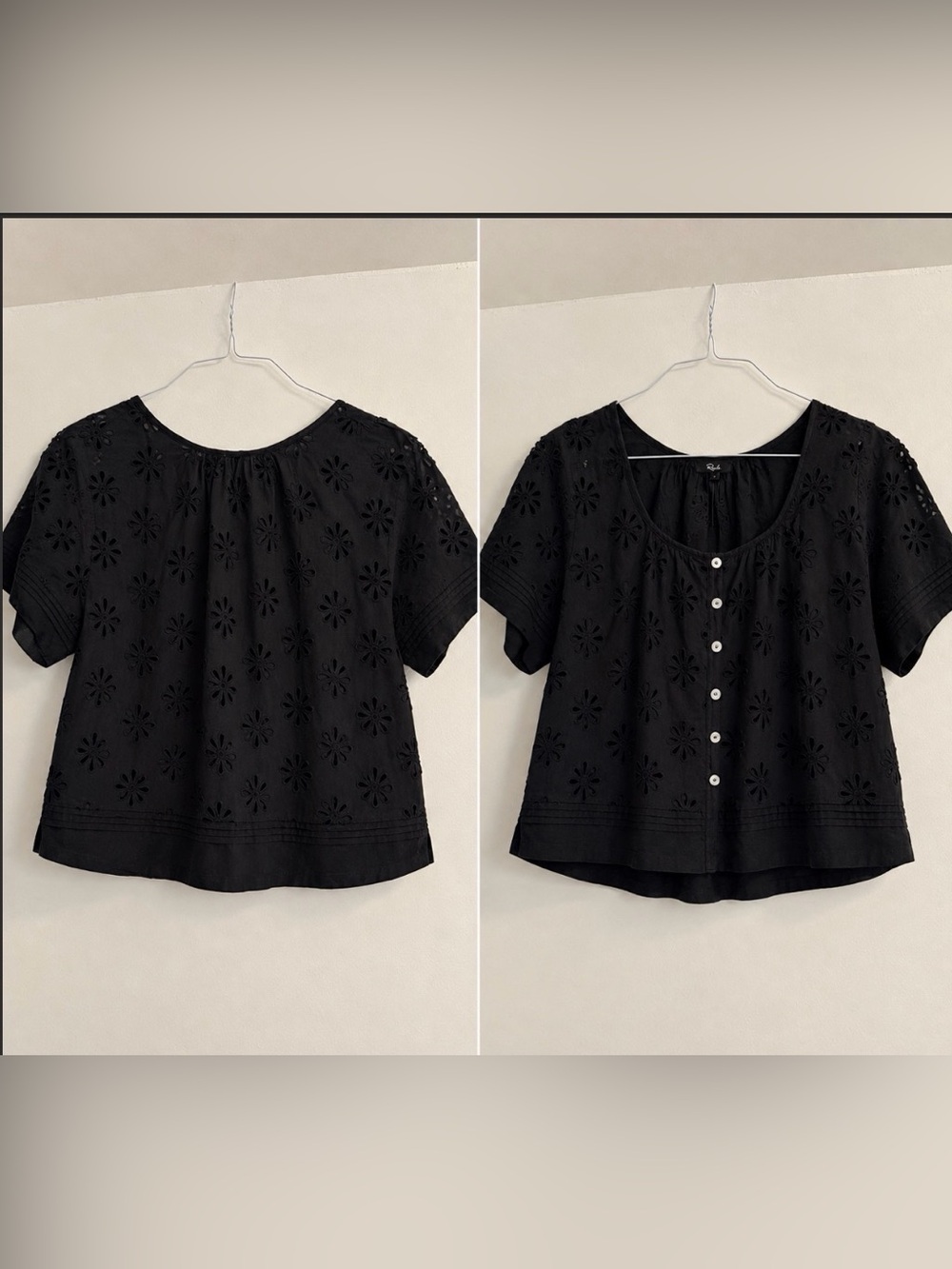 Rails Black Eyelet Button-Front Blouse